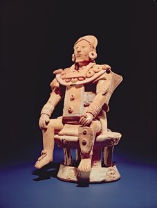 Figuur van een krijger in volledige regalia, van het eiland Jaina